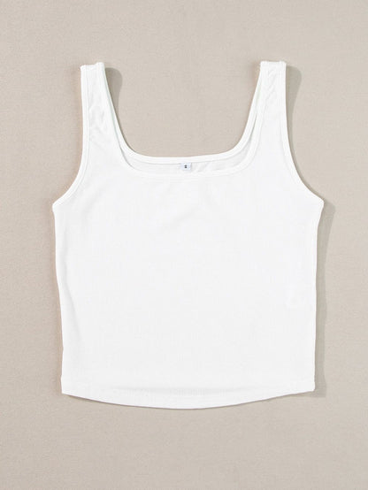White Ribbed Square Neck Crop Top for Summer Fashion