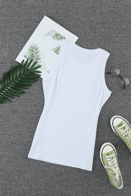 White Ribbed Tank Top with Round Neck