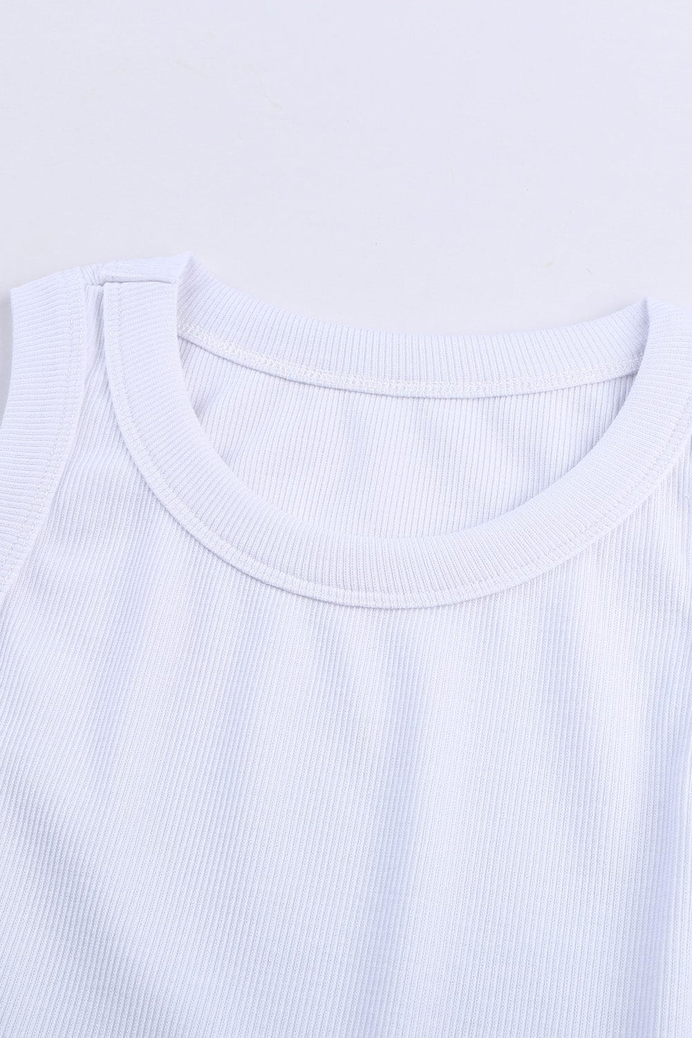 White Ribbed Tank Top with Round Neck