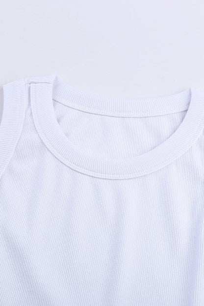 White Ribbed Tank Top with Round Neck