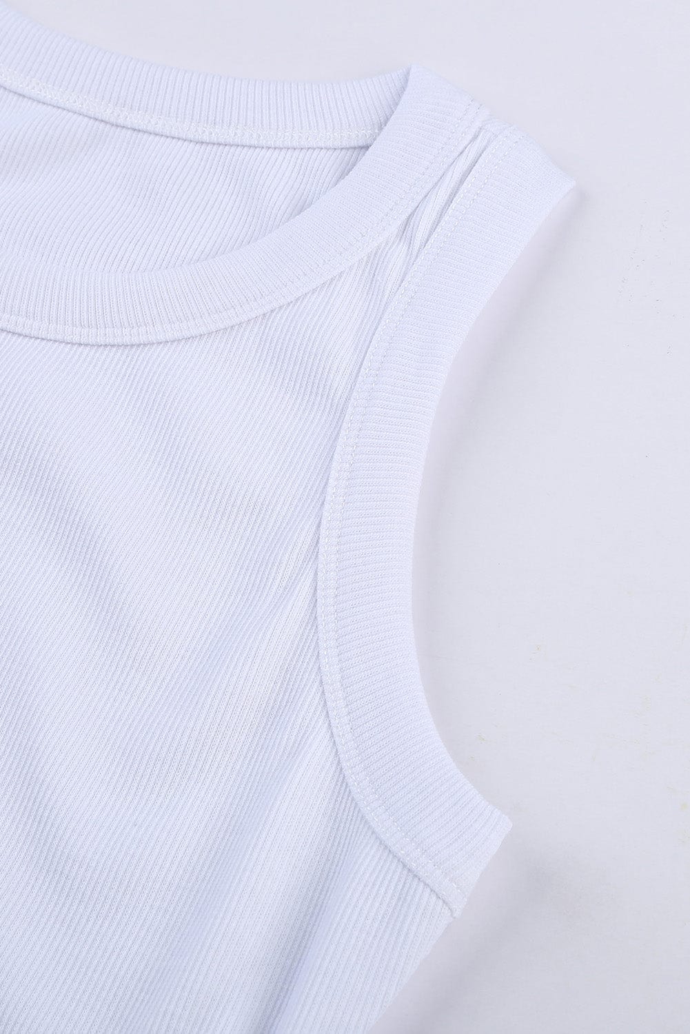 White Ribbed Tank Top with Round Neck