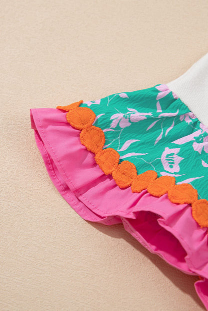 White Ricrac Trim Floral Patchwork Shift Top