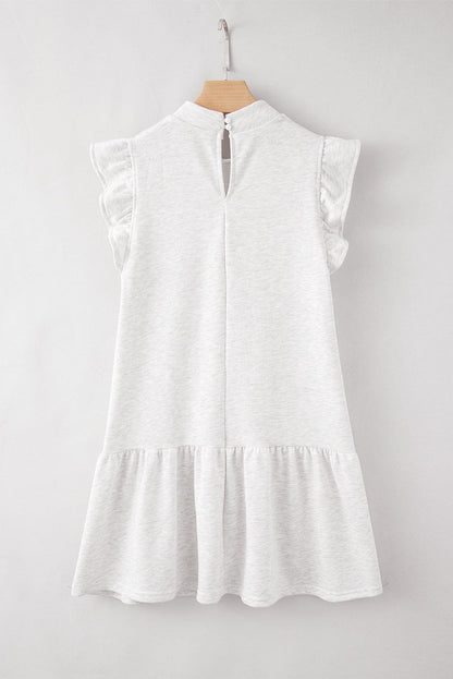 White Ruffle Hem Crew Neck Shift Dress