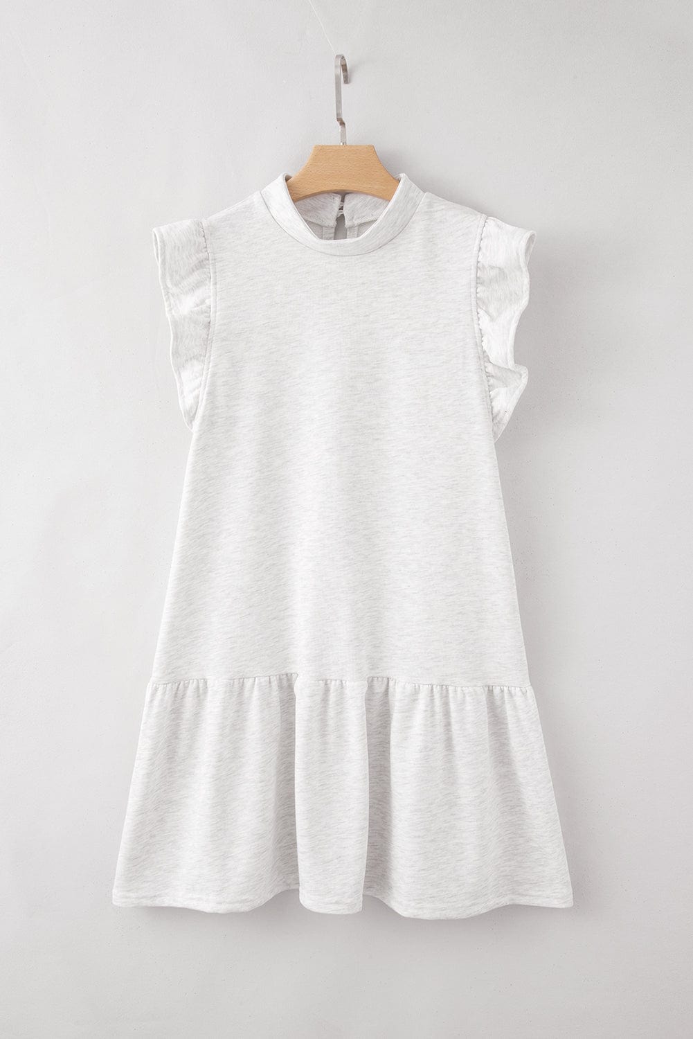 White Ruffle Hem Crew Neck Shift Dress