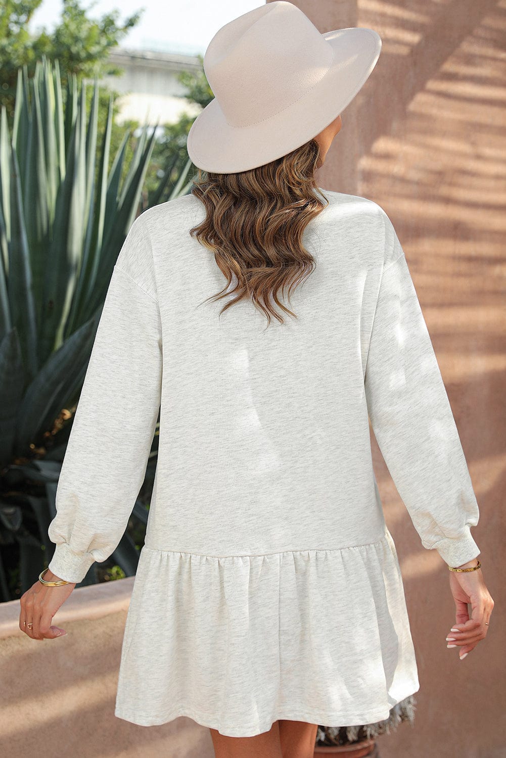 White Ruffle Hem Mini Dress with Puff Sleeves