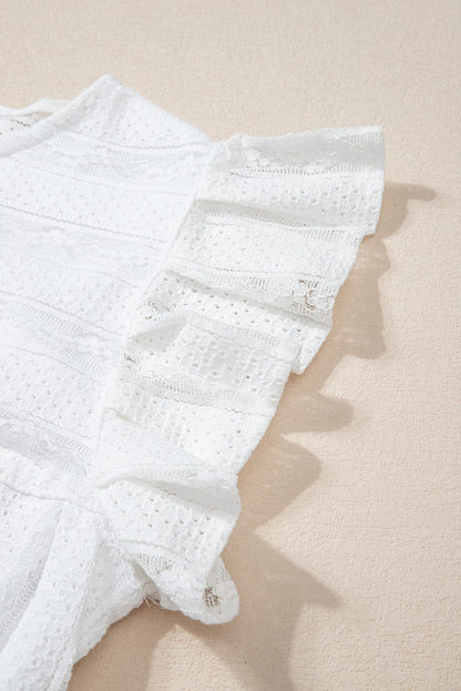 White Ruffle Trim Lace Sleeveless Blouse