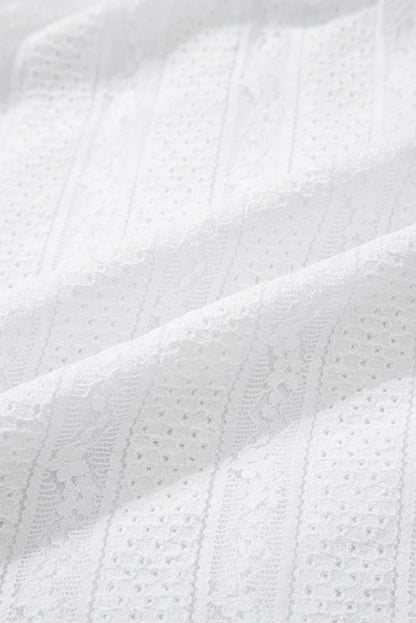 White Ruffle Trim Lace Sleeveless Blouse