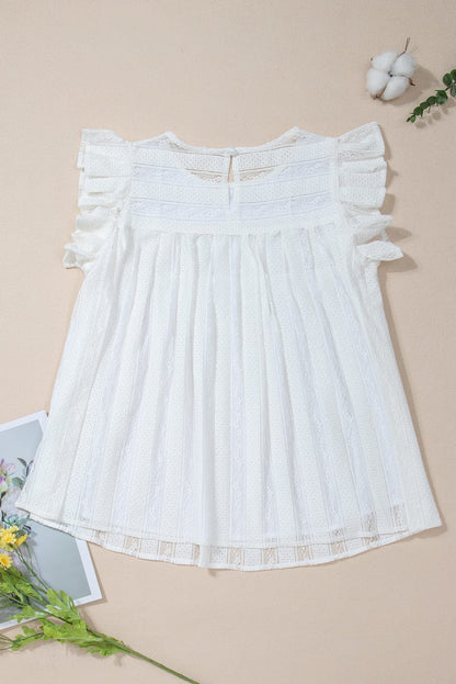 White Ruffle Trim Lace Sleeveless Blouse