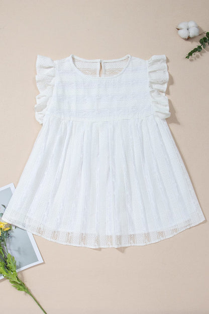 White Ruffle Trim Lace Sleeveless Blouse