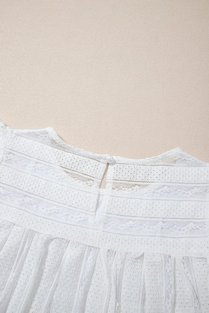 White Ruffle Trim Lace Sleeveless Blouse