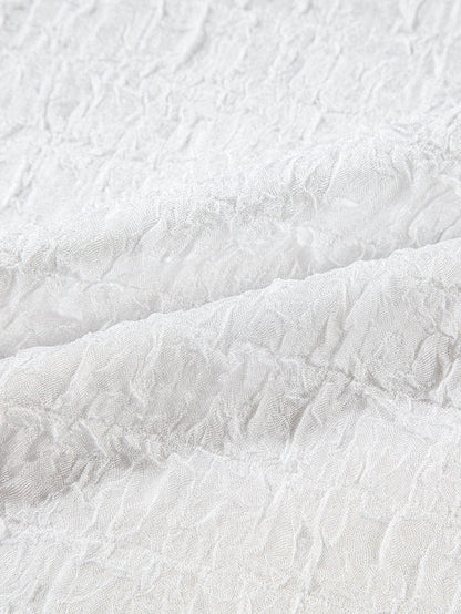 White Sequin Embellished Smocked Collar Puff Sleeve Textured Top