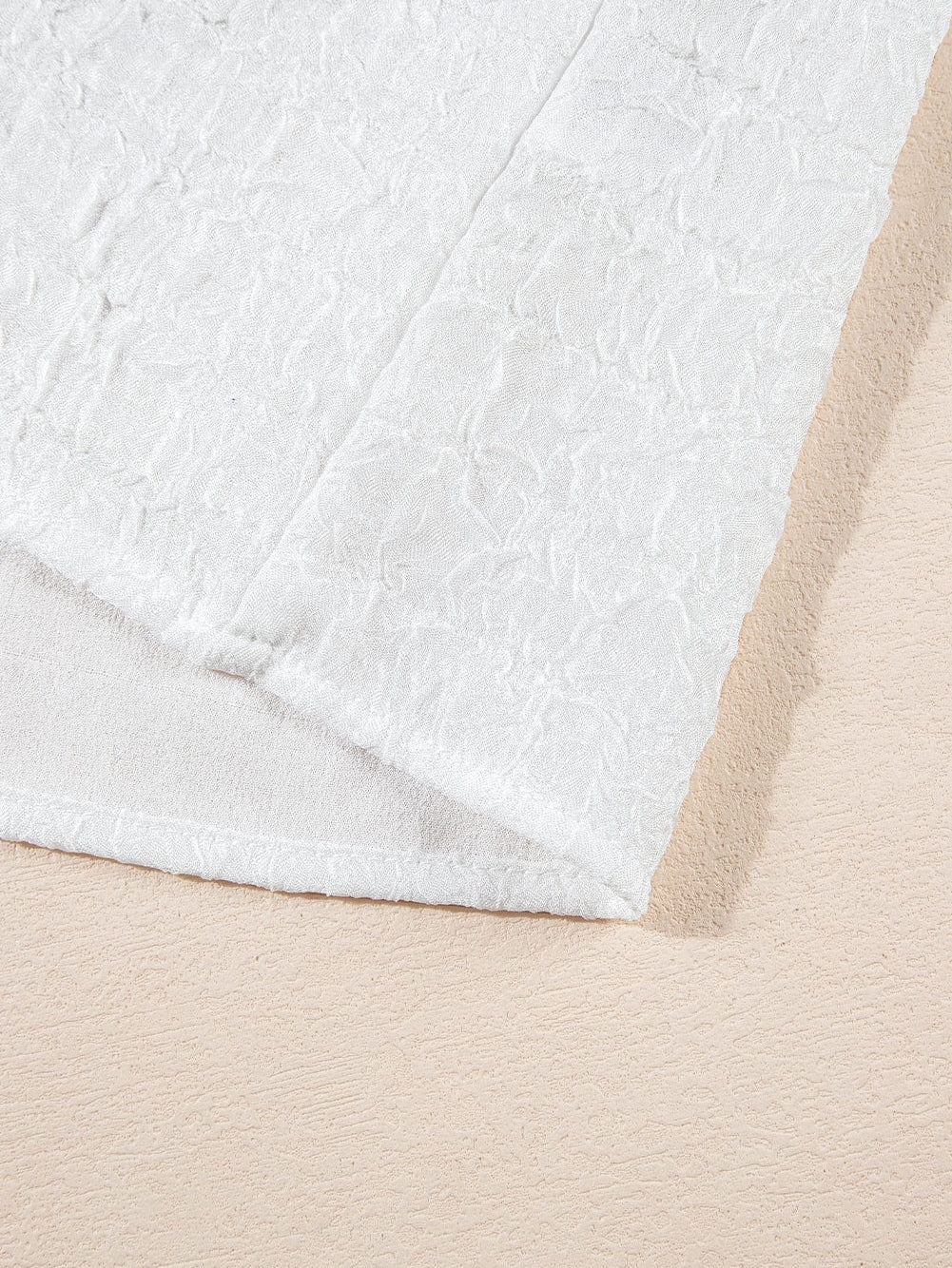 White Sequin Embellished Smocked Collar Puff Sleeve Textured Top