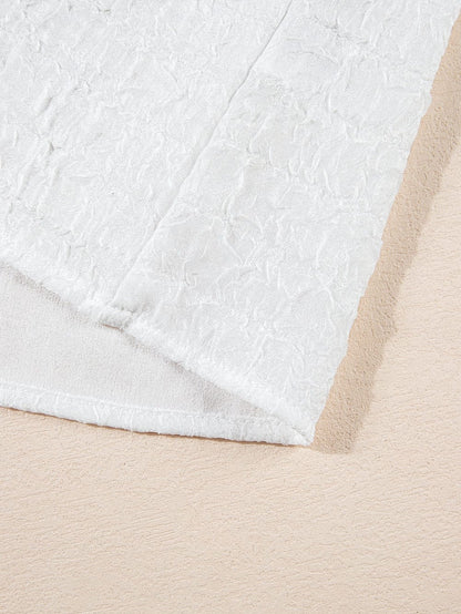 White Sequin Embellished Smocked Collar Puff Sleeve Textured Top