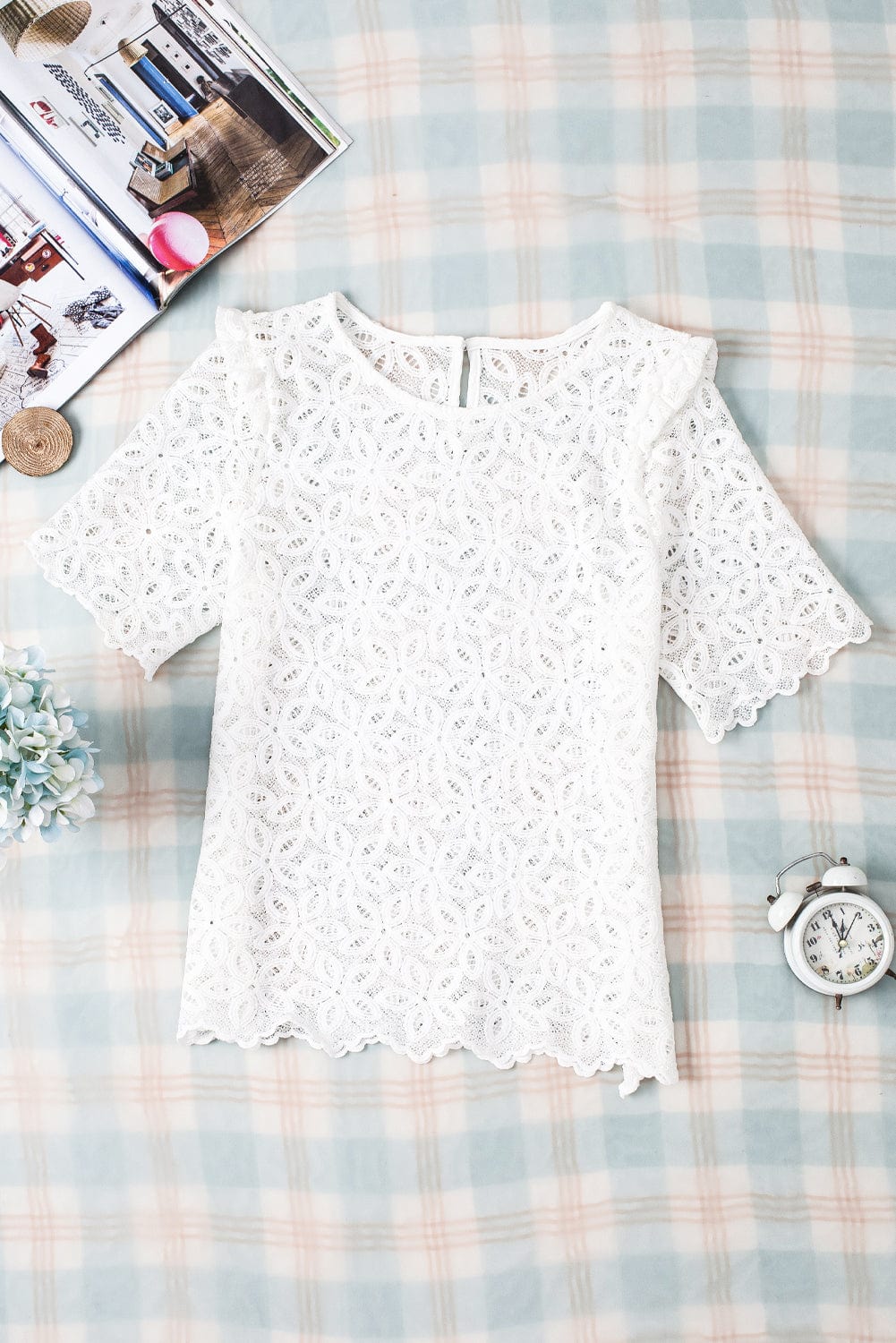 White Sheath Silhouette Lace Embroidered Blouse
