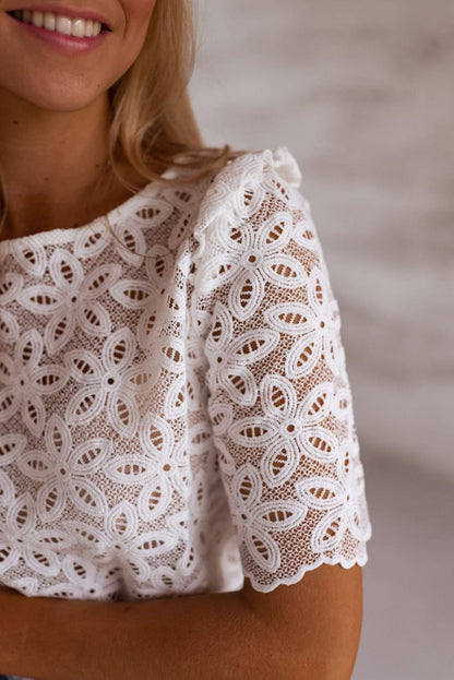 White Sheath Silhouette Lace Embroidered Blouse