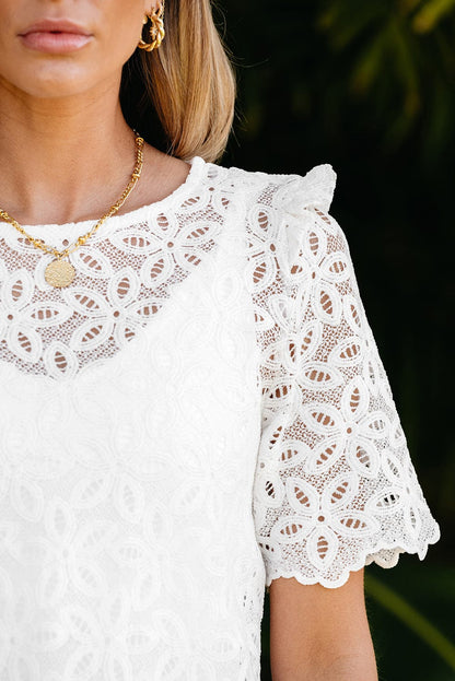 White Sheath Silhouette Lace Embroidered Blouse
