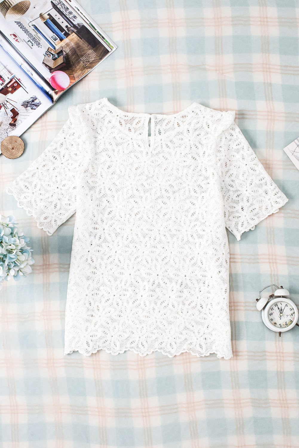 White Sheath Silhouette Lace Embroidered Blouse