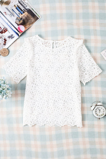 White Sheath Silhouette Lace Embroidered Blouse