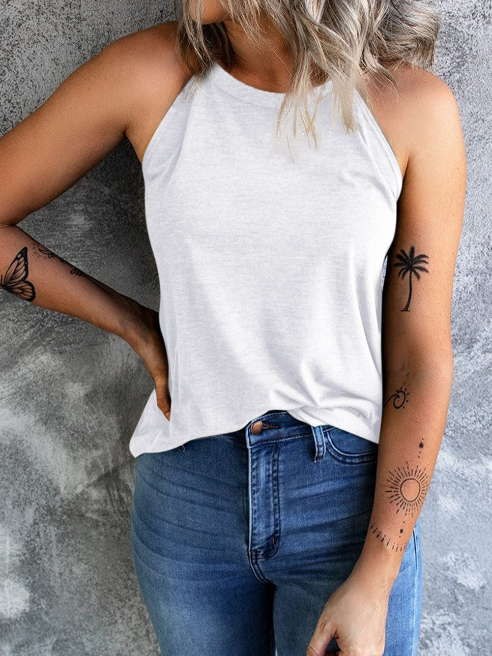 White Sleeveless Sheath Tank Top for Women