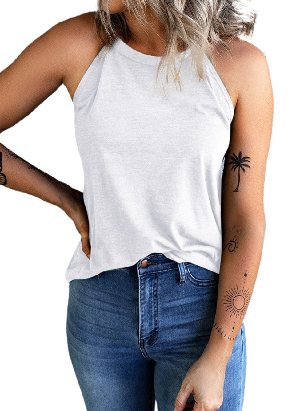 White Sleeveless Sheath Tank Top for Women