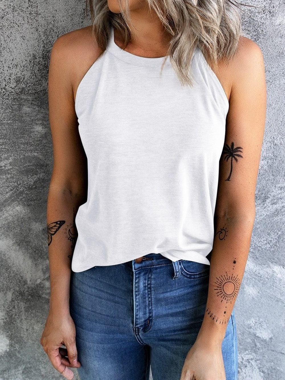 White Sleeveless Sheath Tank Top for Women