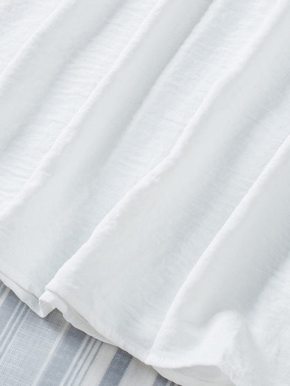 White Smocked Cuffed Shift Blouse