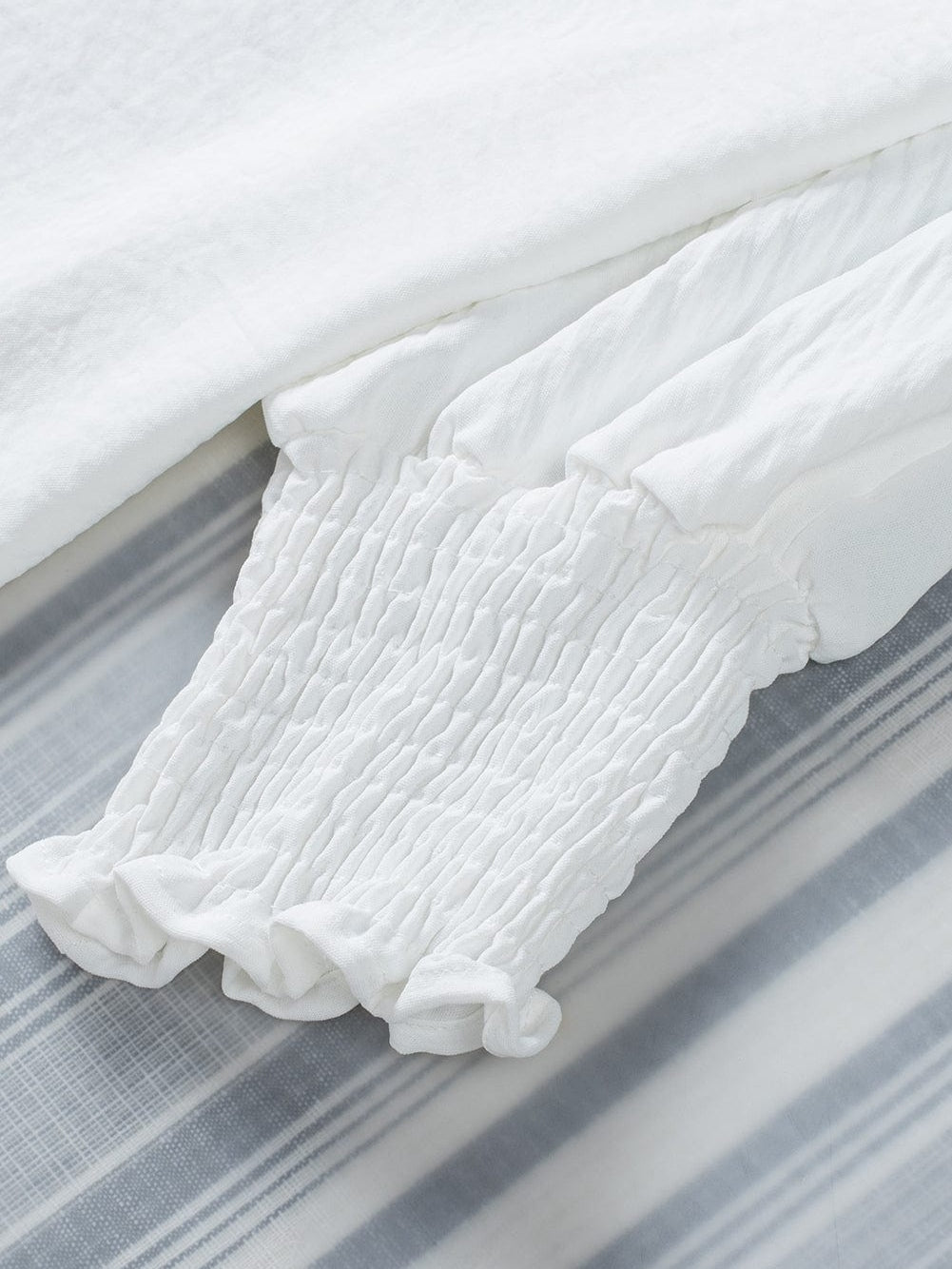 White Smocked Cuffed Shift Blouse