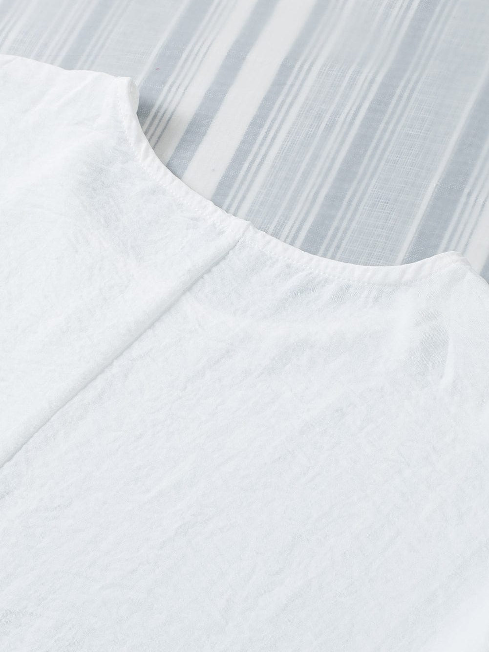 White Smocked Cuffed Shift Blouse