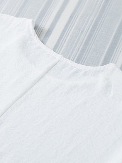 White Smocked Cuffed Shift Blouse