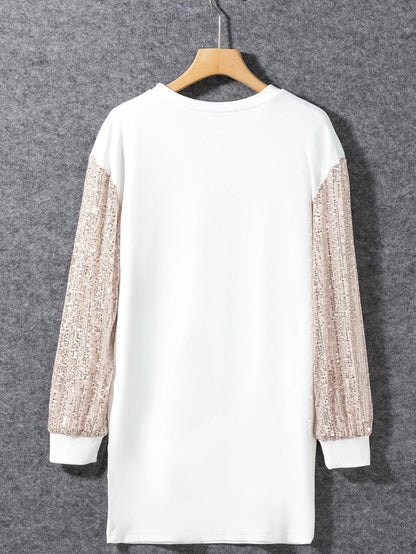 White Sparkle Bubble Sleeve Tiered Shift Dress