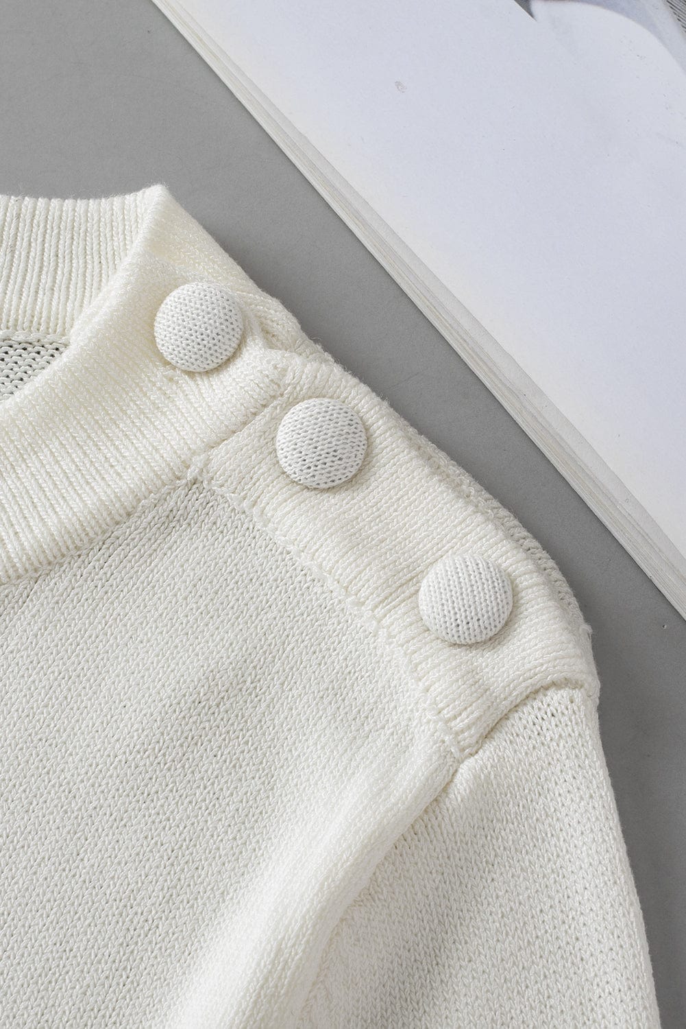 White Striped Knit Tee with Half Sleeves