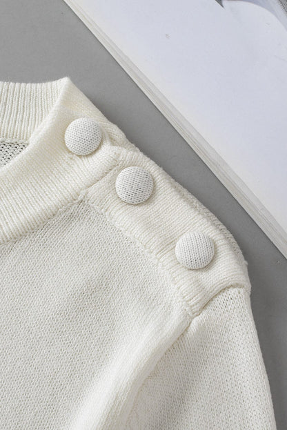 White Striped Knit Tee with Half Sleeves