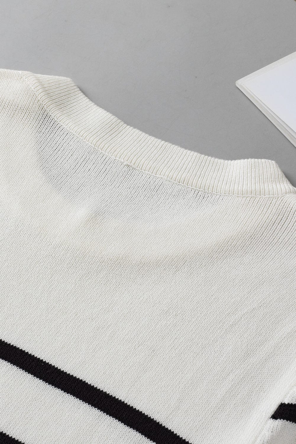 White Striped Knit Tee with Half Sleeves