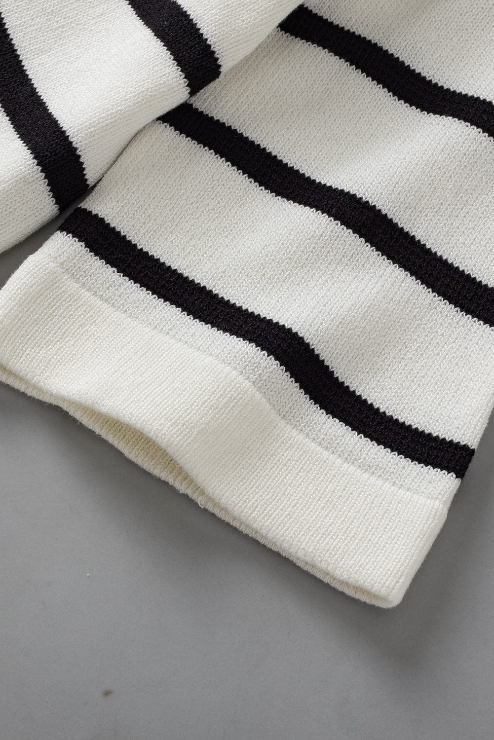 White Striped Knit Tee with Half Sleeves