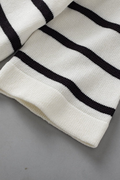 White Striped Knit Tee with Half Sleeves
