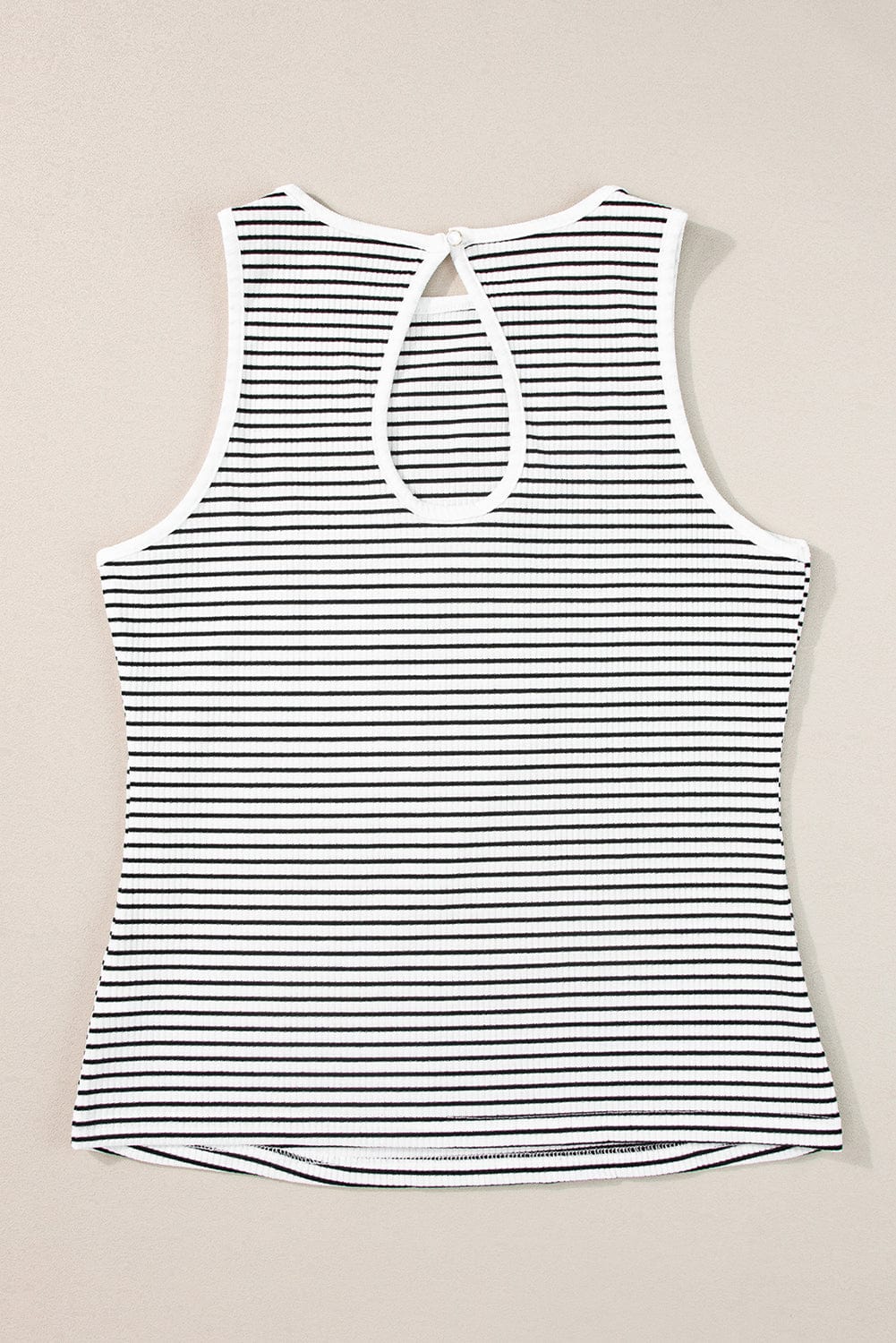 White Striped Print Ribbed Knit Sleeveless Tank Top