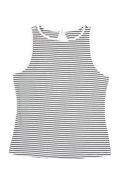 White Striped Print Ribbed Knit Sleeveless Tank Top