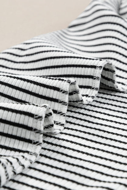 White Striped Print Ribbed Knit Sleeveless Tank Top