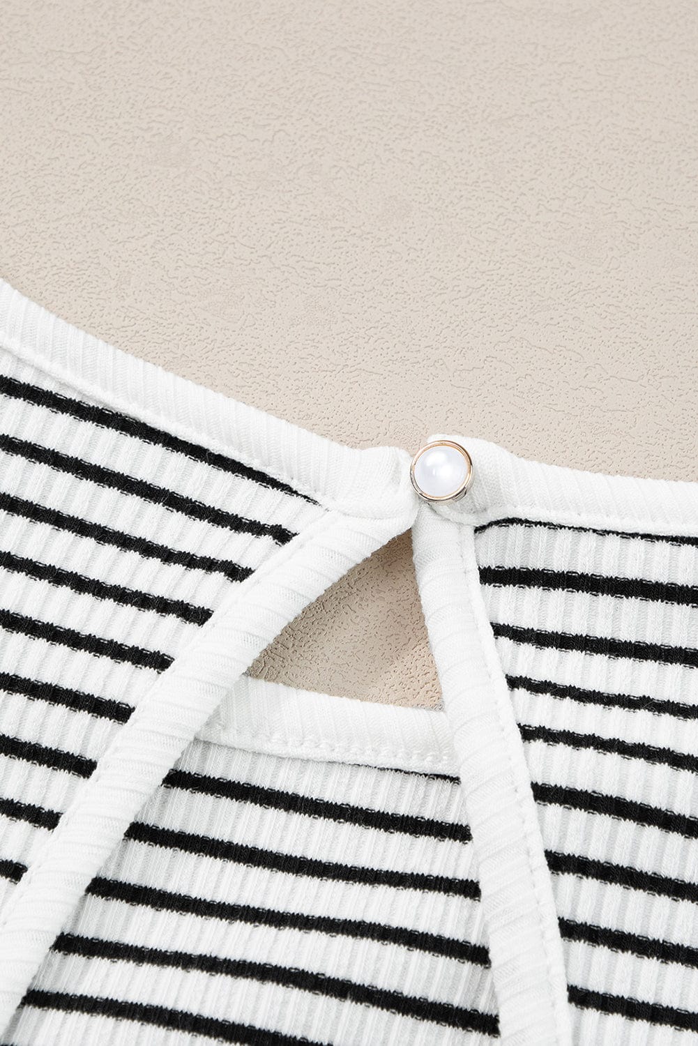 White Striped Print Ribbed Knit Sleeveless Tank Top