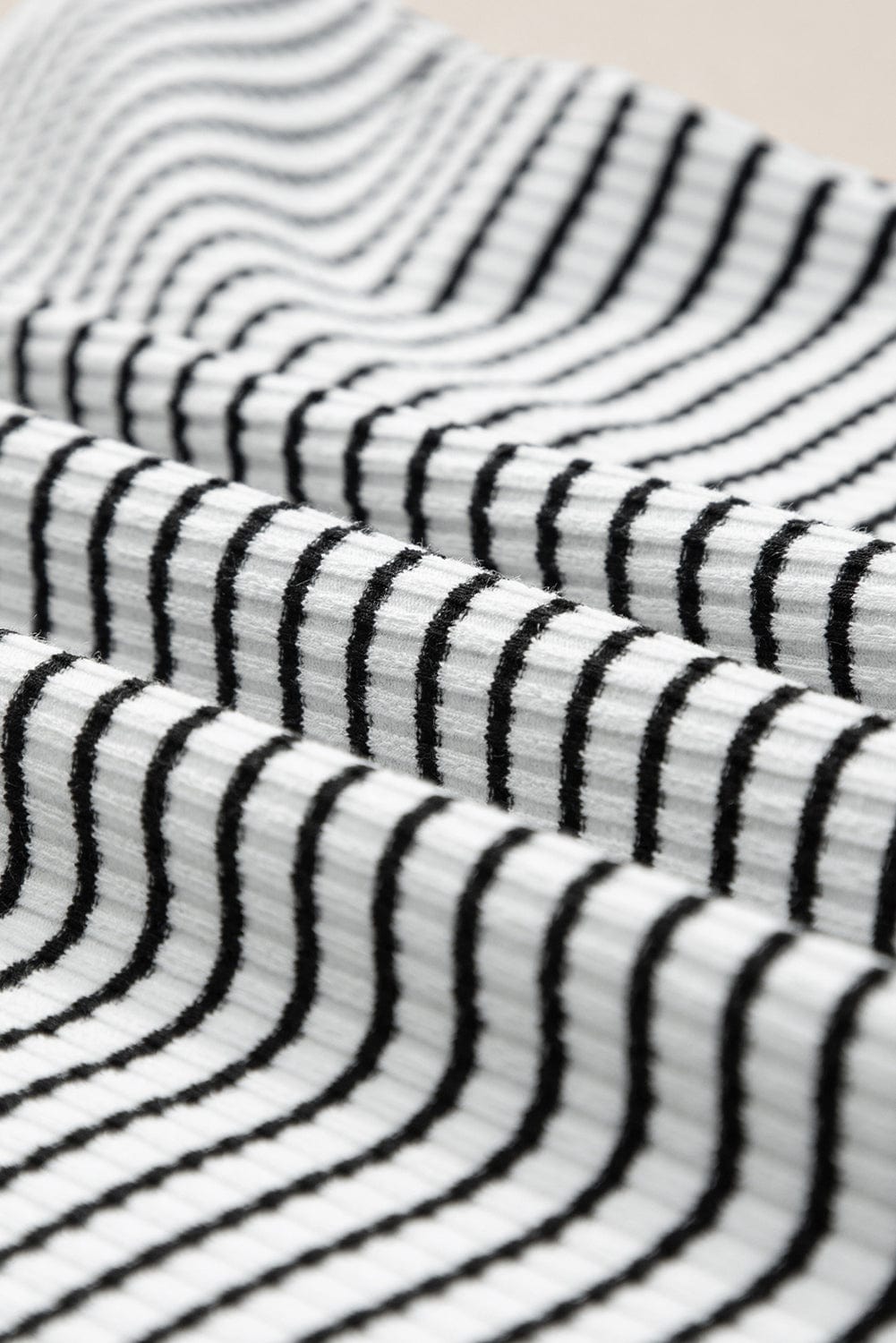 White Striped Print Ribbed Knit Sleeveless Tank Top