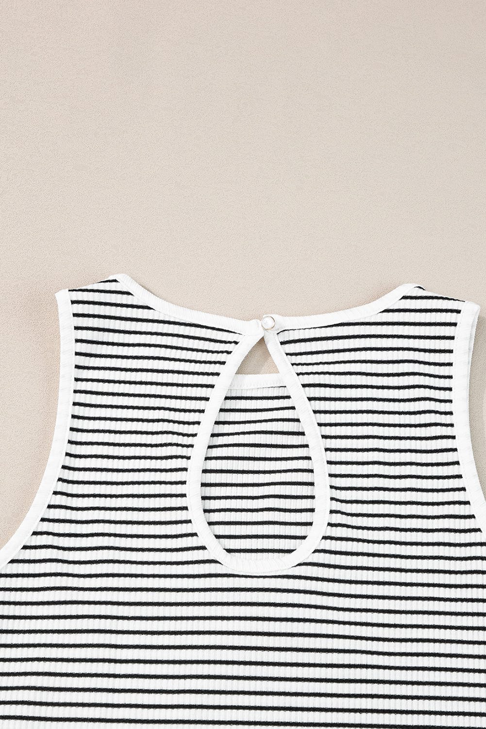 White Striped Print Ribbed Knit Sleeveless Tank Top