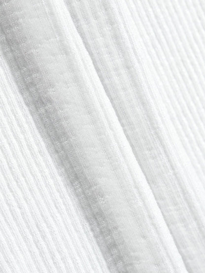 White Textured Sleeveless Tank Top with Contrast Seams