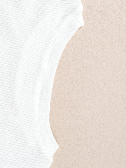 White Textured Sleeveless Tank Top with Contrast Seams