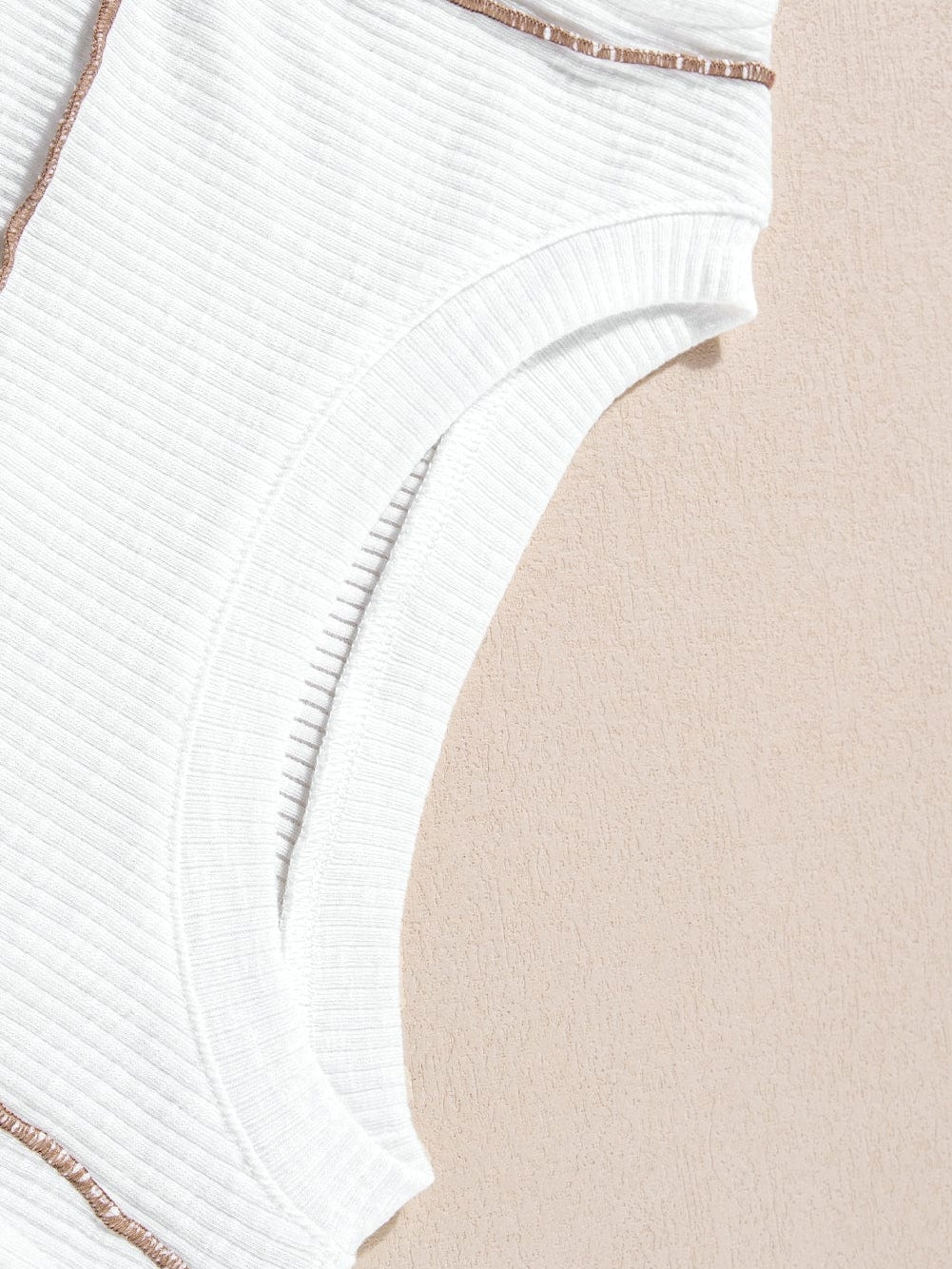 White Textured Sleeveless Tank Top with Contrast Seams