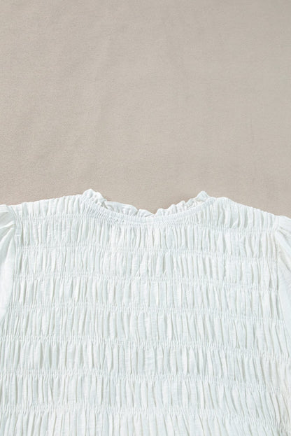 White Tie Ruffle Mini Dress with Puff Sleeves