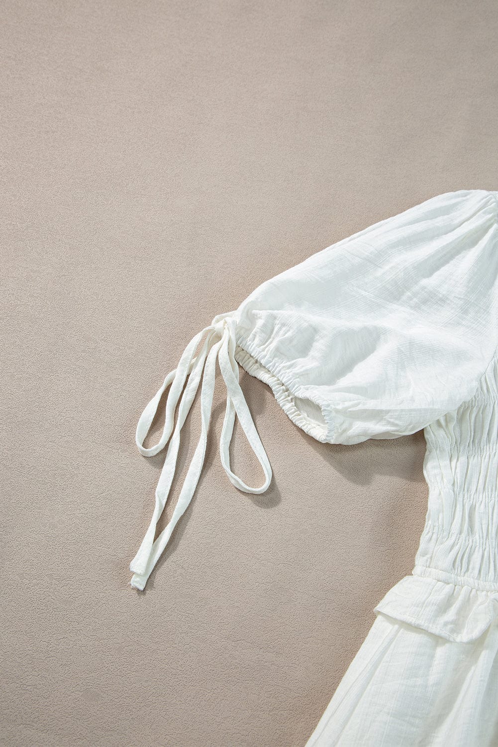 White Tie Ruffle Mini Dress with Puff Sleeves