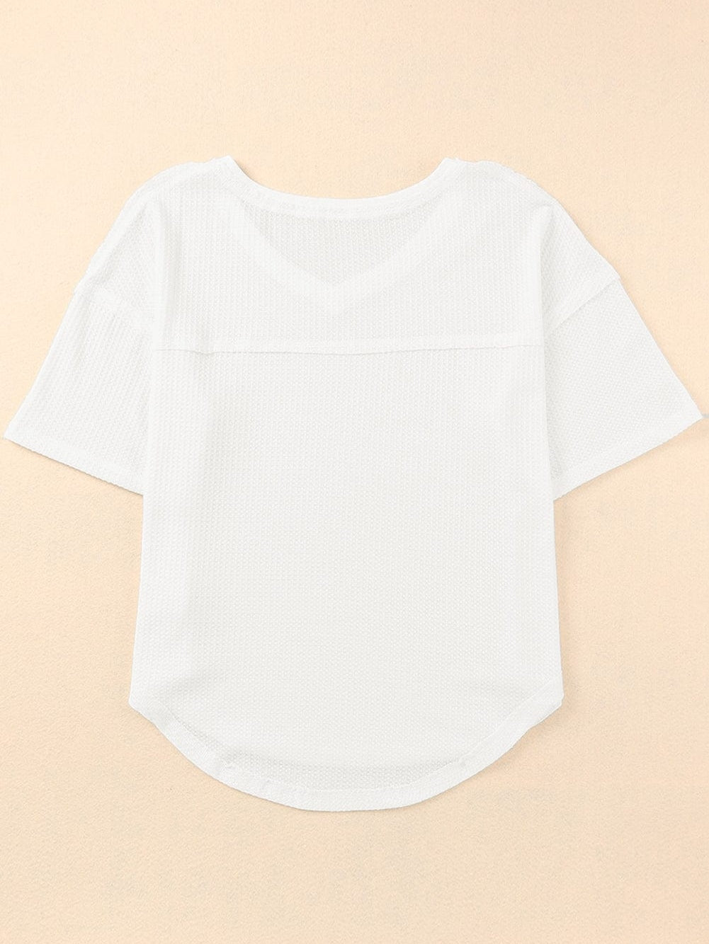 White V-Neck Waffle Knit Loose Top