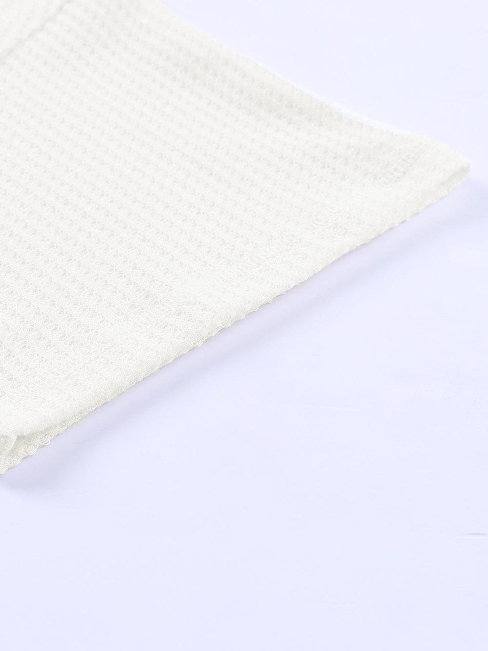 White V-Neck Waffle Knit Loose Top
