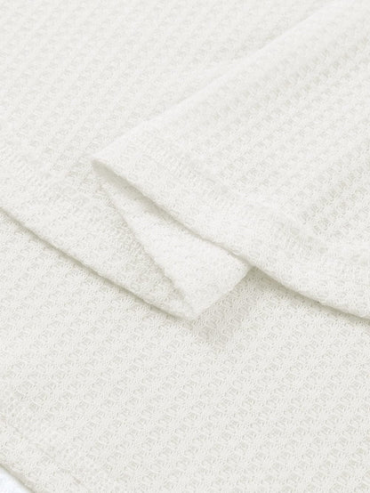 White V-Neck Waffle Knit Loose Top
