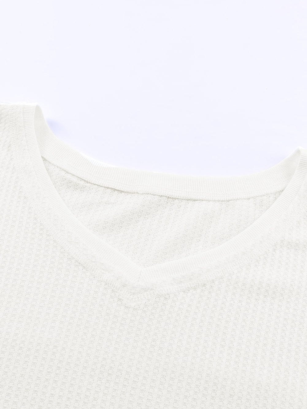 White V-Neck Waffle Knit Loose Top